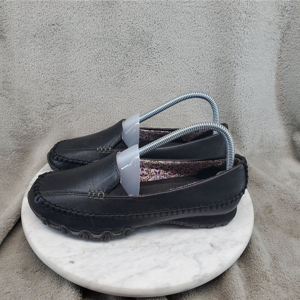 Skechers Shoes Womens 7 Black Leather Bikers Cruisin Relaxed Fit Loafers